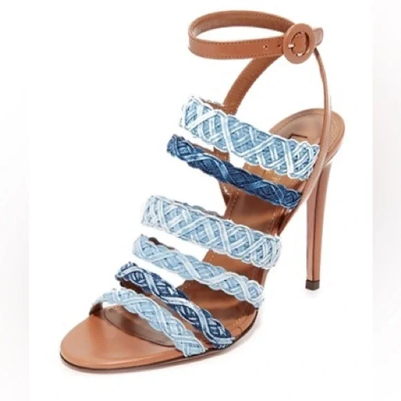 Aquazzura Braided Denim Tyra Heels - Picture 1 of 9